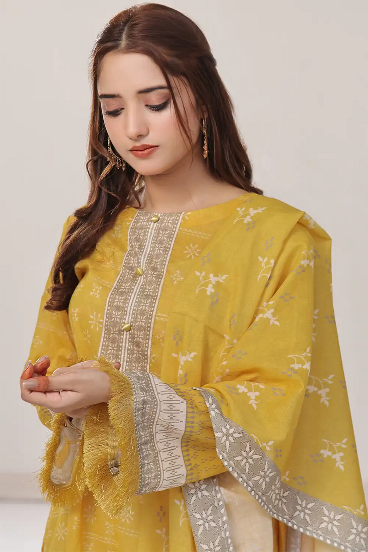 2PC Unstitched Printed Lawn Shirt and Dupatta KSD-2377 Printed KHAS STORES 