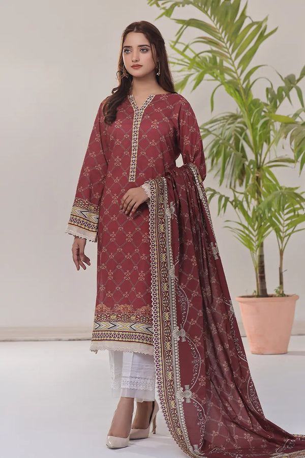 2PC Unstitched Printed Lawn Shirt and Dupatta KSD-2478 Printed KHAS STORES 
