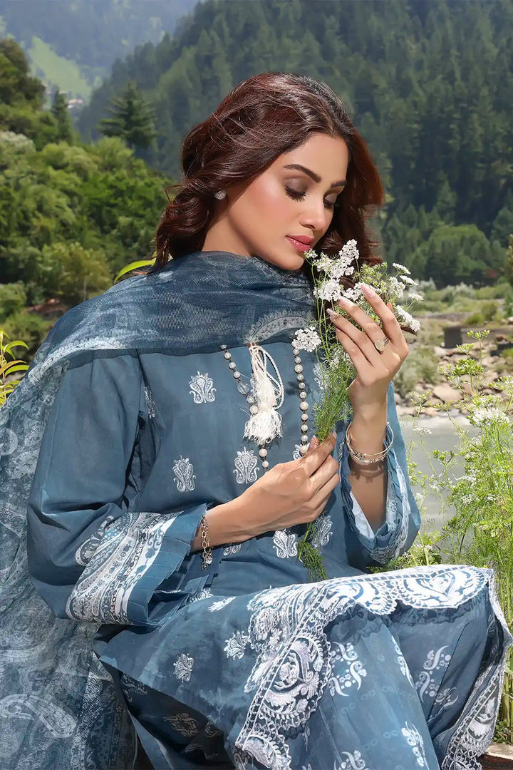 3PC Embroidered Unstitched Lawn Suit KCNE-2117 Embroidered KHAS STORES 