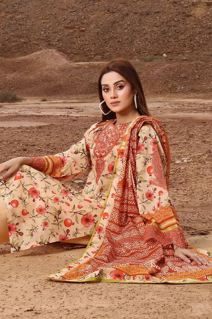 3PC Embroidered Unstitched Lawn Suit KL-2439 Embroidered KHAS STORES 