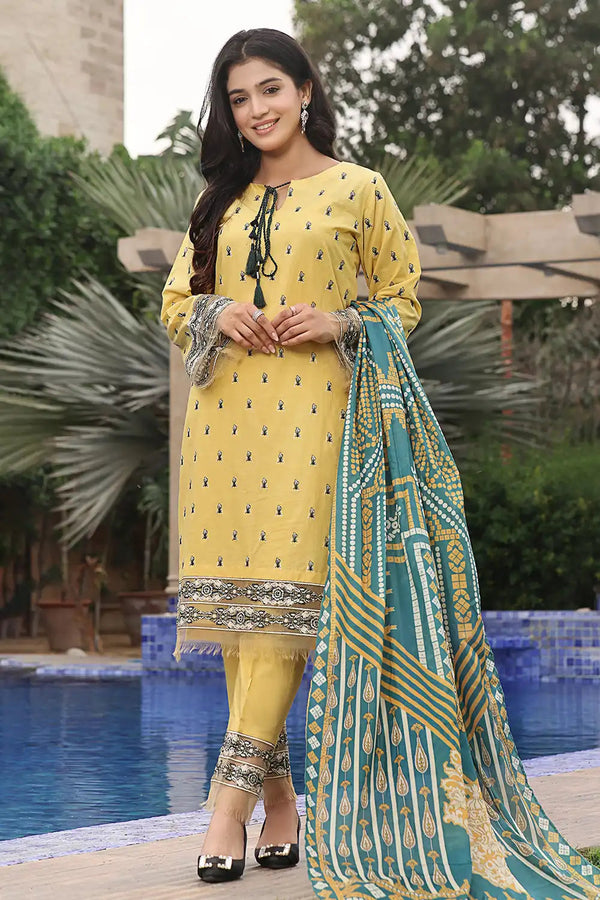 3PC Embroidered Unstitched Lawn Suit KSE-2452 Embroidered KHAS STORES 