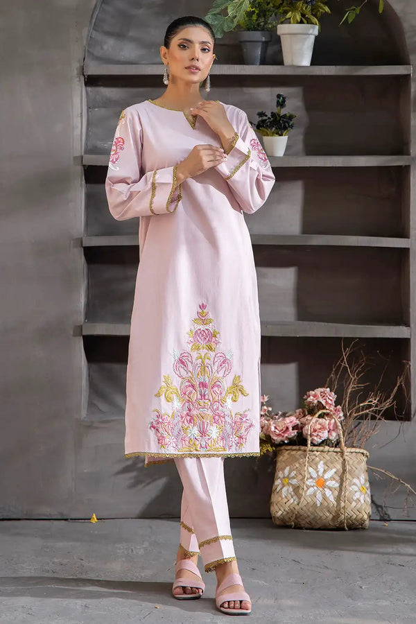 Stitched Embroidered Cambric Shirt and Trouser RKCC-055 Embroidered KHAS STORES 