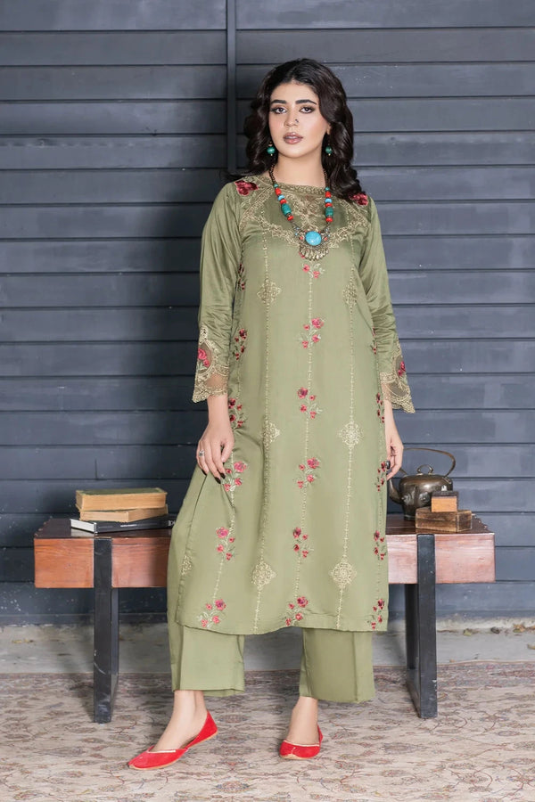 2PC Stitched Embroidered Bana Dora Linen Shirt and Trouser KLE-RTW-3626 Printed KHAS STORES 