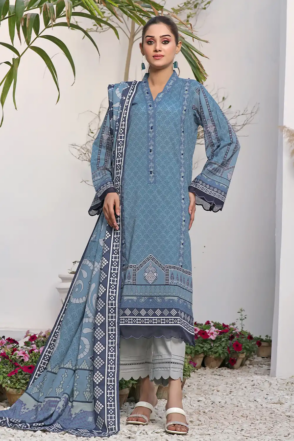 2PC Unstitched Printed Lawn Shirt and Dupatta KSD-2479 Printed KHAS STORES 