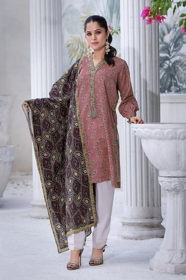 2PC Unstitched Printed Lawn Shirt and Dupatta KSD-2653 Printed KHAS STORES 