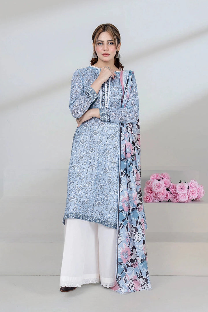 2PC Unstitched Printed Lawn Shirt and Dupatta KSD-3444 Printed KHAS STORES 