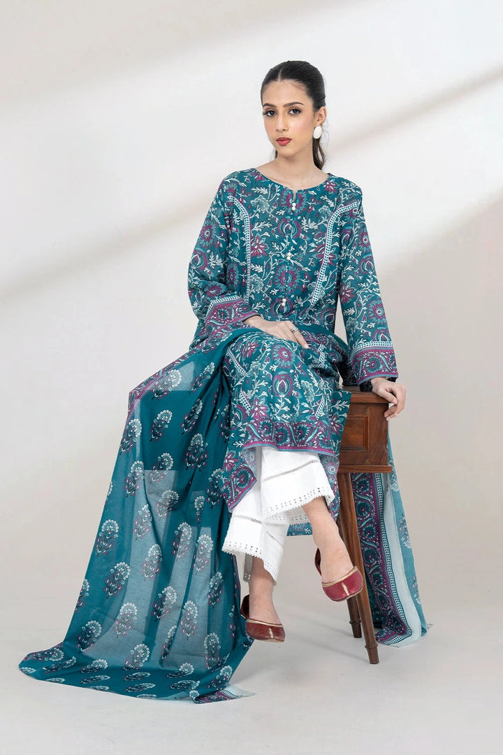 2PC Unstitched Printed Lawn Shirt and Dupatta KSD-3447 Printed KHAS STORES 