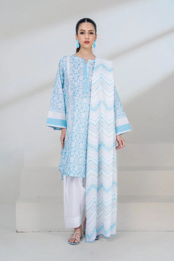 2PC Unstitched Printed Lawn Shirt and Dupatta KSD-3449 Printed KHAS STORES 