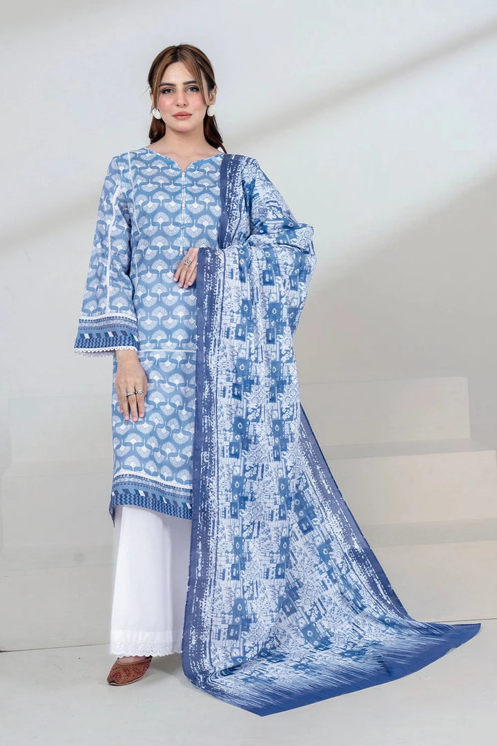 2PC Unstitched Printed Lawn Shirt and Dupatta KSD-3454 Printed KHAS STORES 