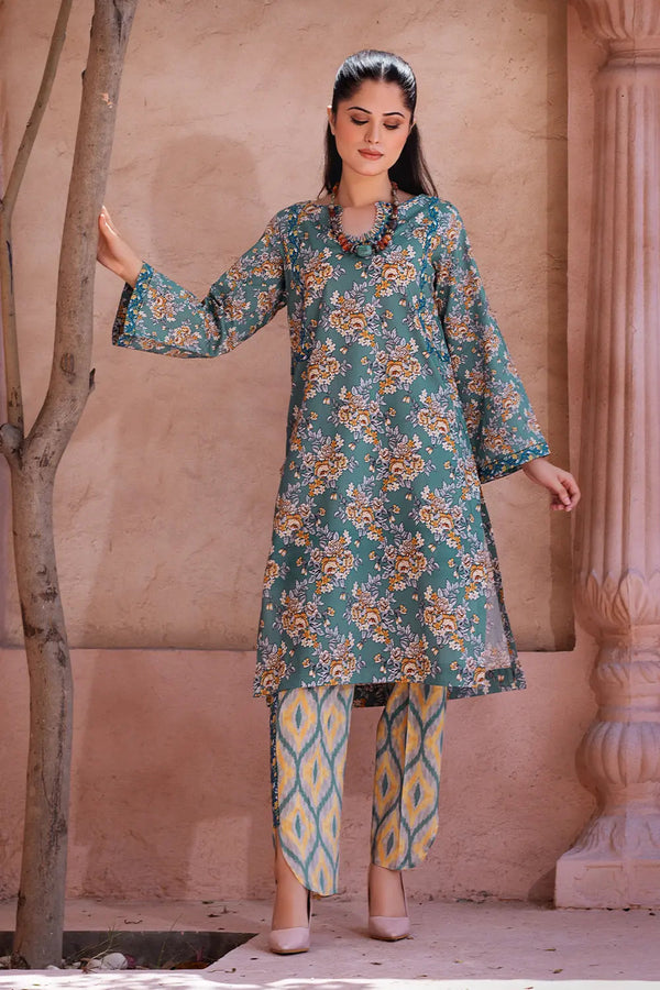 2PC Unstitched Printed Lawn Shirt and Trouser KST-2635 Printed KHAS STORES 