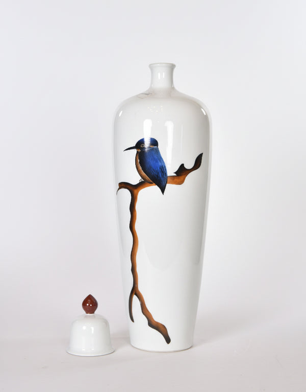 Azure Kingfisher Ceramic Vase