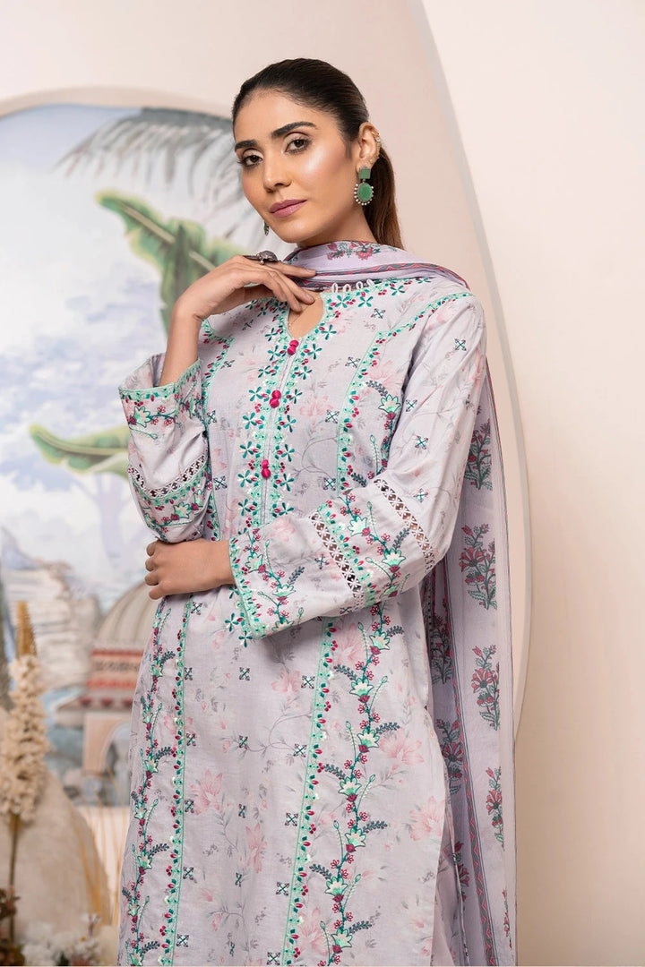 3PC Embroidered Unstitched Lawn Suit KCE-3222 Embroidered KHAS STORES 