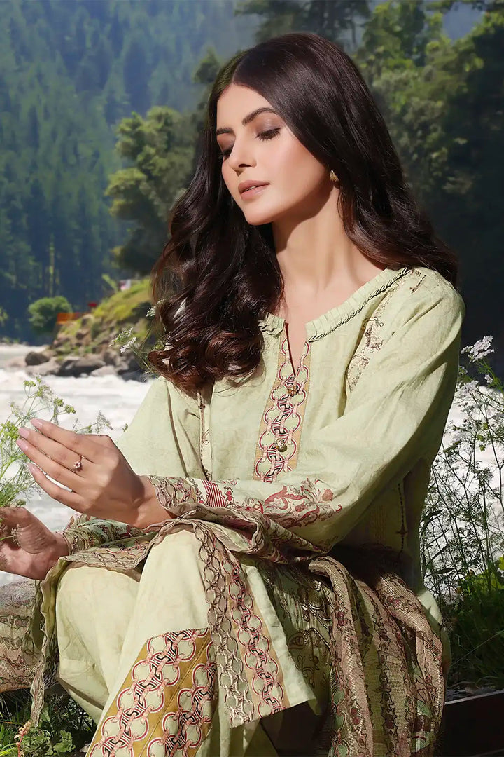 3PC Embroidered Unstitched Lawn Suit KCNE-2118 Embroidered KHAS STORES 