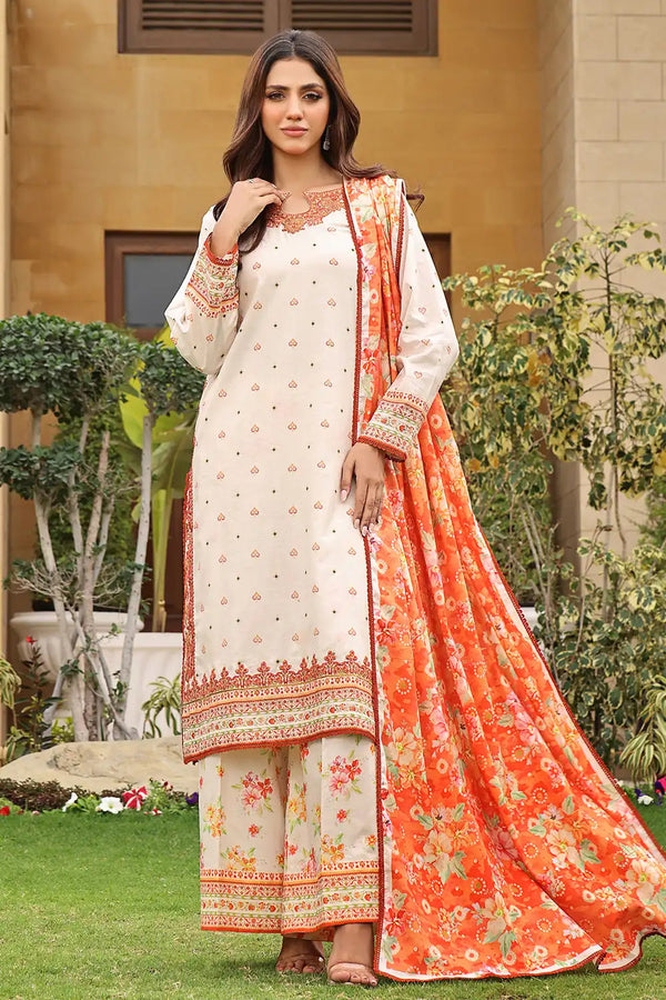 3PC Embroidered Unstitched Lawn Suit KL-2438 Embroidered KHAS STORES 
