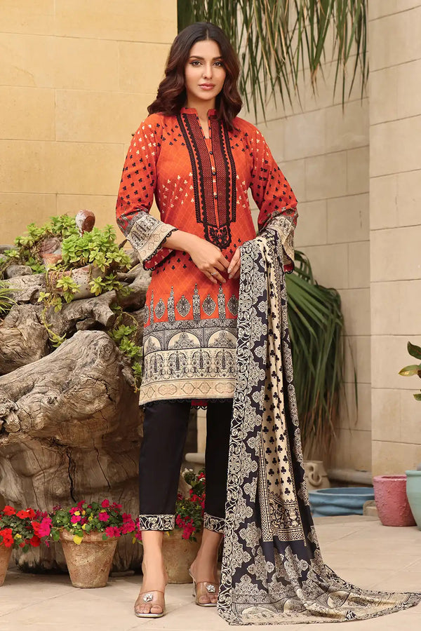 3PC Embroidered Unstitched Lawn Suit KL-2556 Embroidered KHAS STORES 