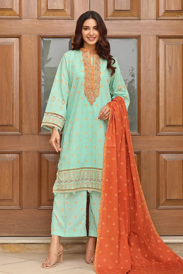 3PC Embroidered Unstitched Lawn Suit KL-2567 Embroidered KHAS STORES 
