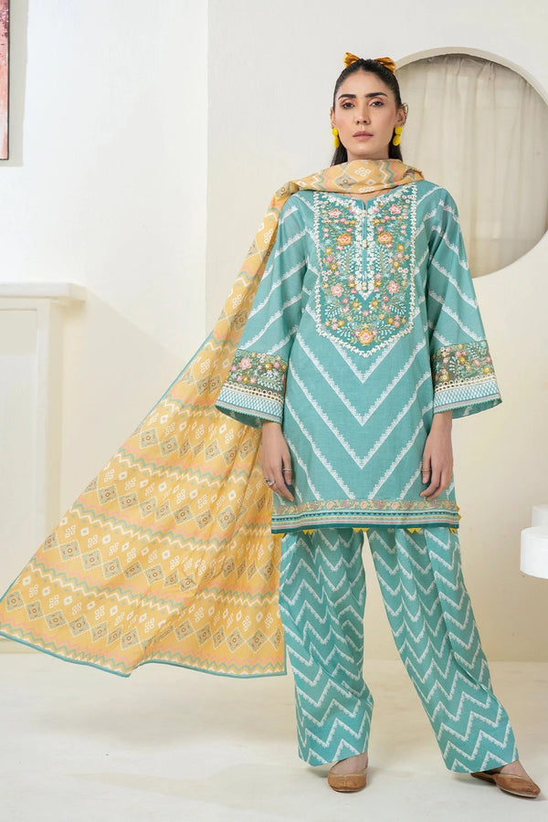 3PC Embroidered Unstitched Lawn Suit KL-3425 Embroidered KHAS STORES 