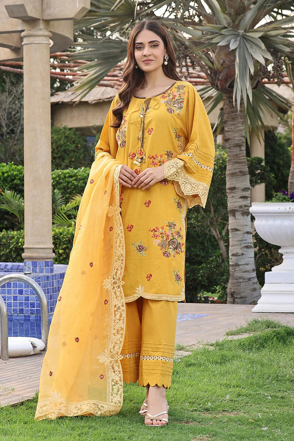 3PC Embroidered Unstitched Lawn Suit KOE-2574 Embroidered KHAS STORES 