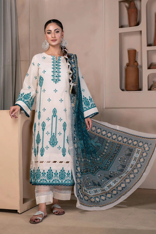 3PC Embroidered Unstitched Lawn Suit KSC-3373 Embroidered KHAS STORES 