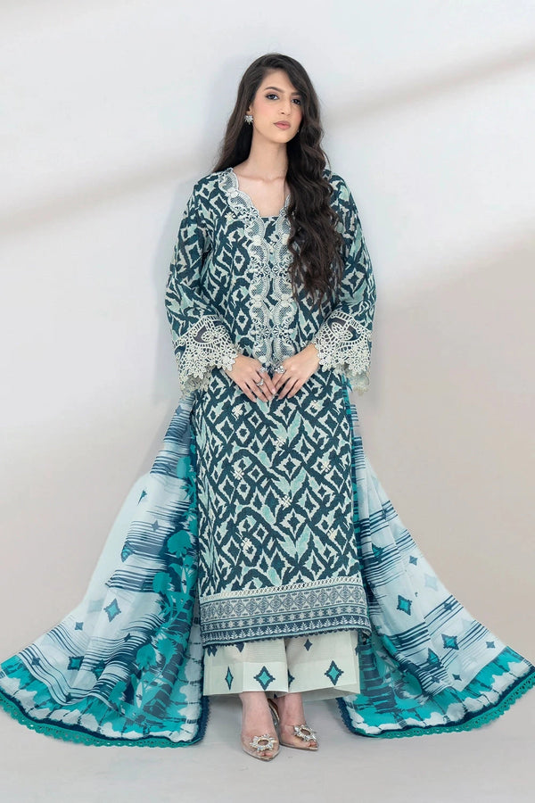 3PC Embroidered Unstitched Lawn Suit KSC-3443 Embroidered KHAS STORES 
