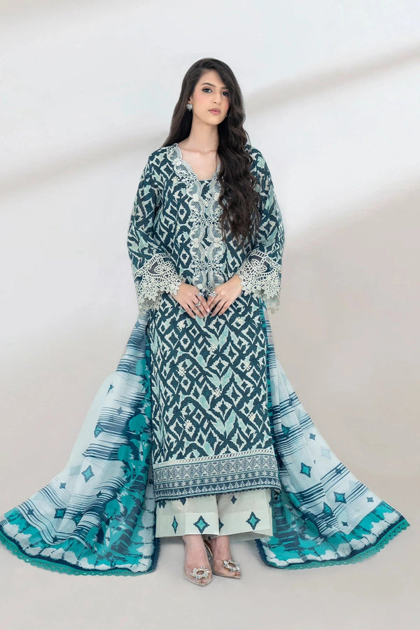 3PC Embroidered Unstitched Lawn Suit KSC-3443 Embroidered KHAS STORES 