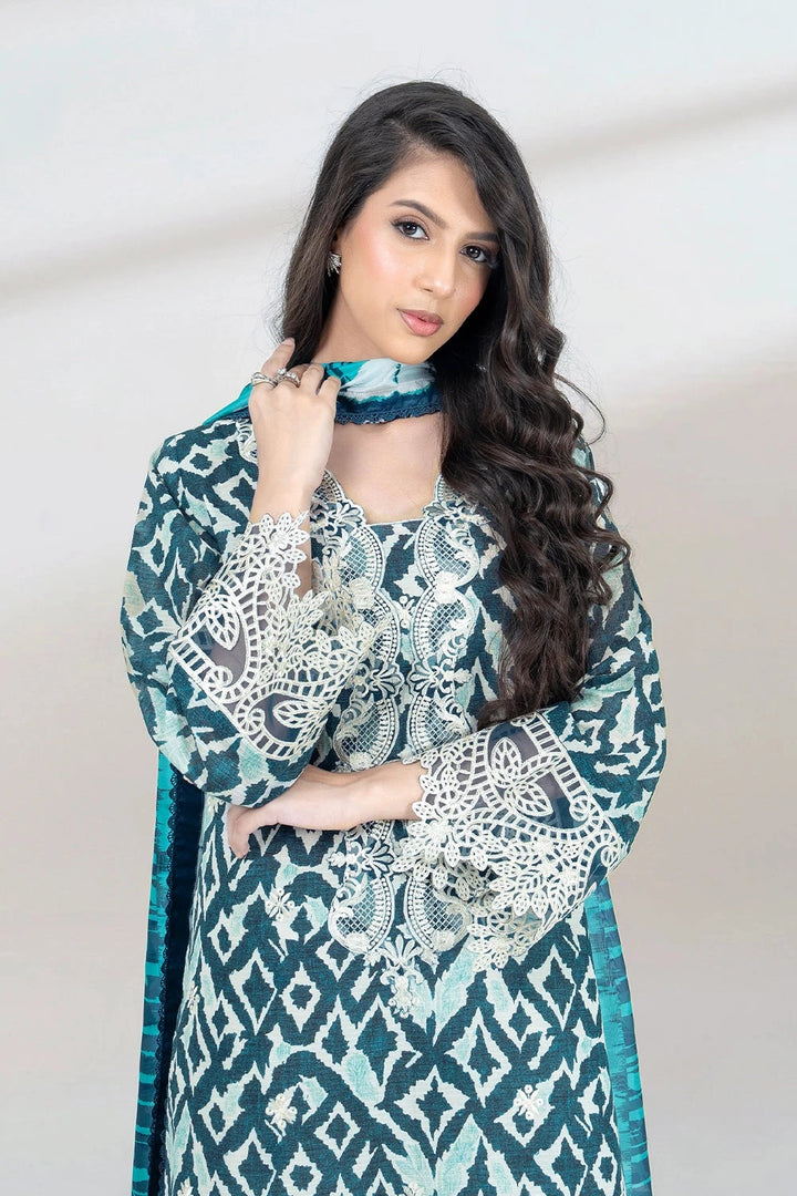 3PC Embroidered Unstitched Lawn Suit KSC-3443 Embroidered KHAS STORES 
