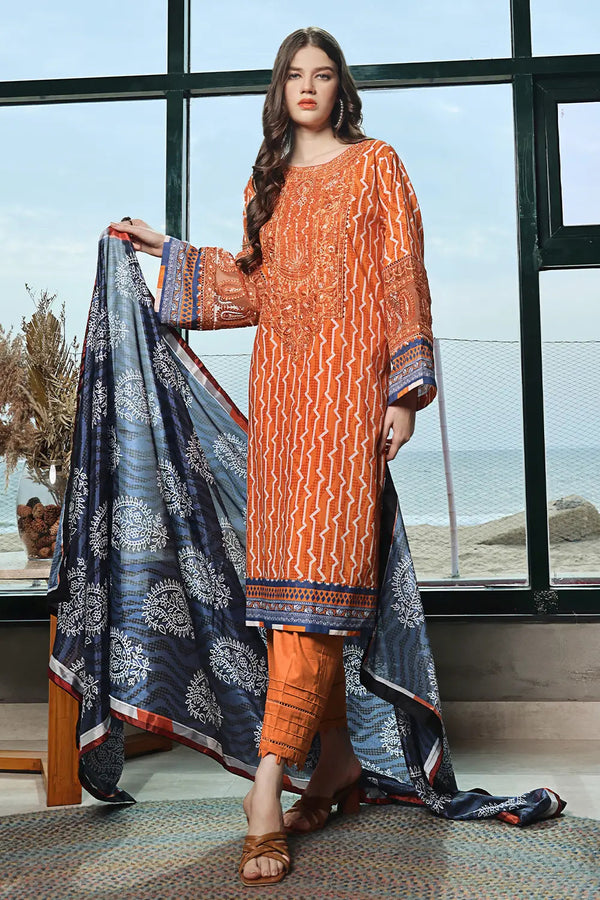 3PC Embroidered Unstitched Lawn Suit KSE-2468 Embroidered KHAS STORES 