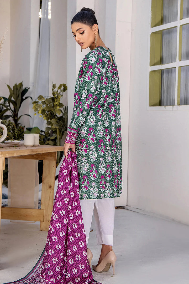 3PC Printed Unstitched Lawn Suit KLA-2708 Green Printed KHAS STORES 