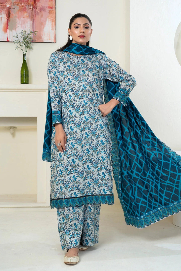 3PC Printed Unstitched Lawn Suit KLA-3399 Printed KHAS STORES 