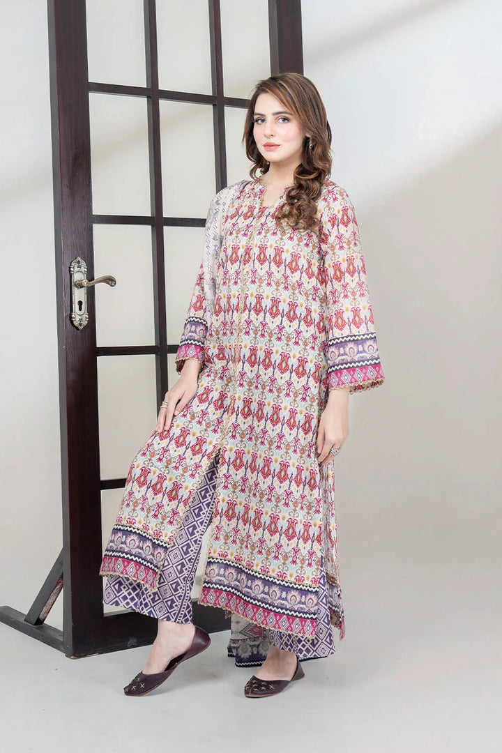 3PC Printed Unstitched Lawn Suit KLA-3404 Printed KHAS STORES 