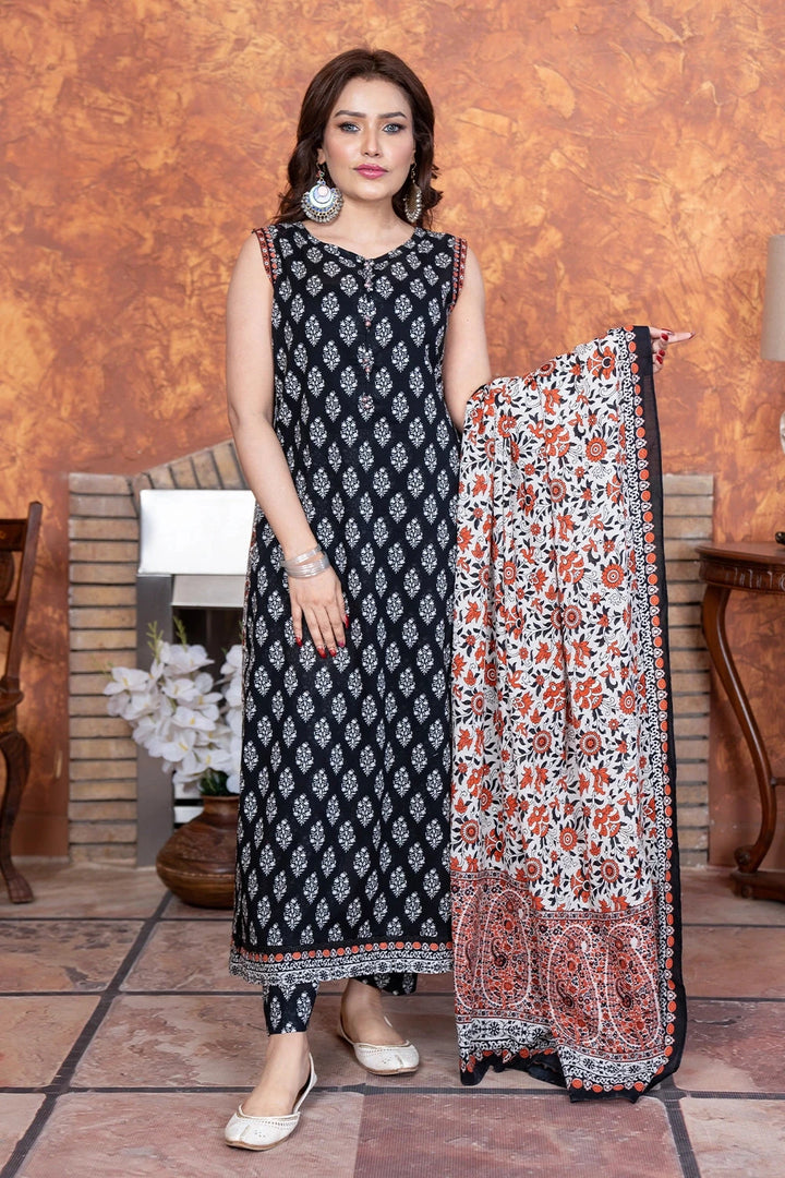 3PC Printed Unstitched Lawn Suit KLA-3406 Printed KHAS STORES 