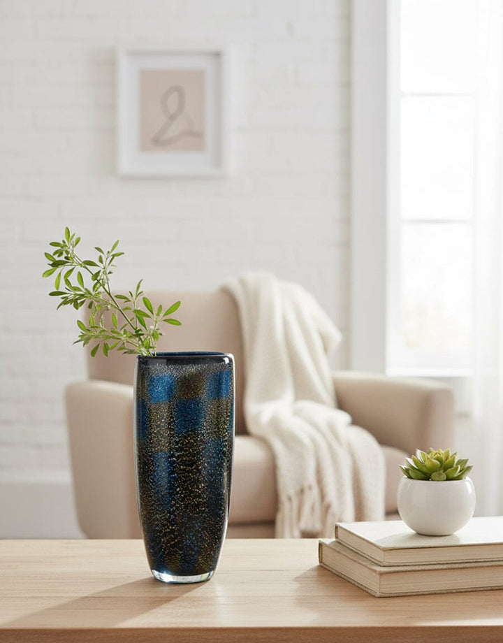 Artisanal Glass Vase — Blue & Amber Decor KHAS STORES 