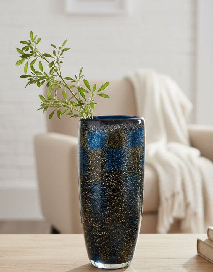Artisanal Glass Vase — Blue & Amber Decor KHAS STORES 