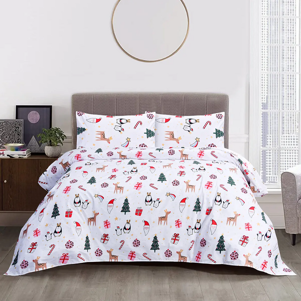 BED SHEET CHRISTMAS CRITTER - KING Printed Range 144 TC HOMBEDROO 