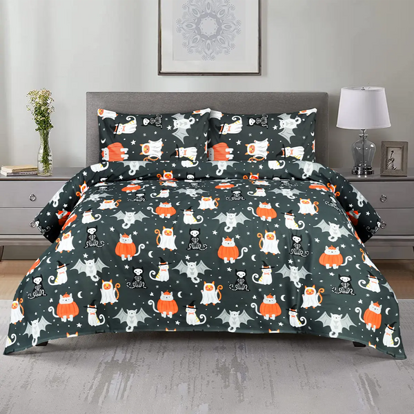 BED SHEET MOONLIT FELINE & BAT - KING Printed Range 144 TC HOMBEDROO 