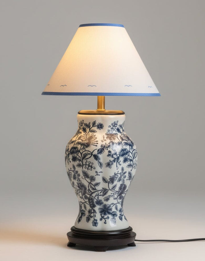 Blue & White Floral Ceramic Table Lamp Decor KHAS STORES 