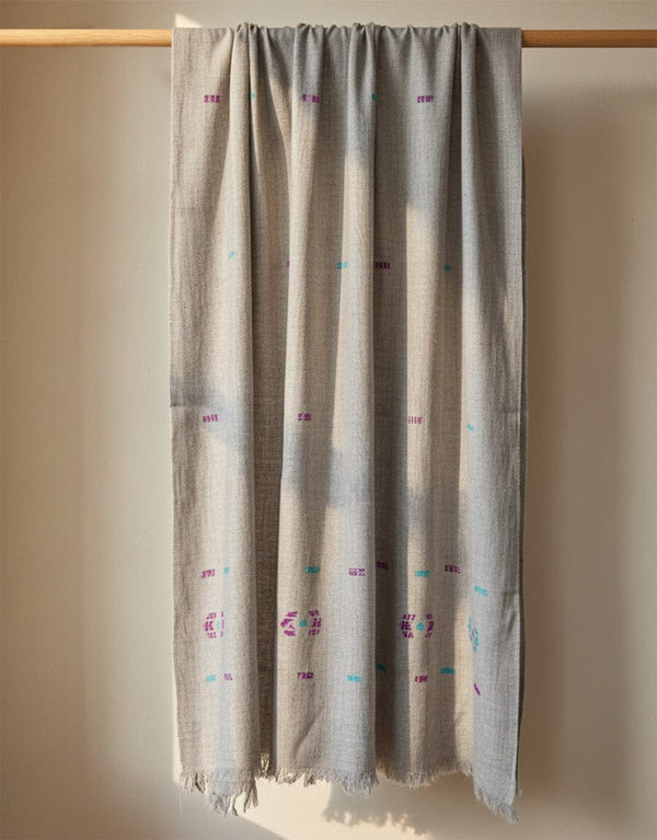 Khaddi Embroidered Shawl-02 Light Grey Apparel & Accessories KHAS STORES 