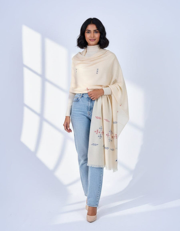 Khaddi Embroidered Shawl-09 Off White Apparel & Accessories KHAS STORES 