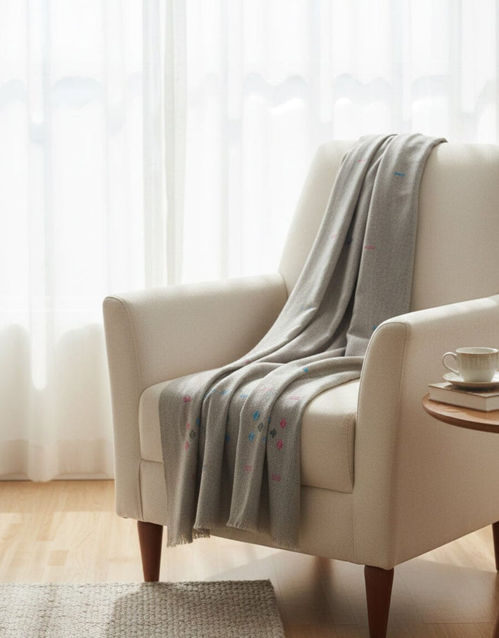 Khaddi Embroidered Shawl-13 Light Grey Apparel & Accessories KHAS STORES 