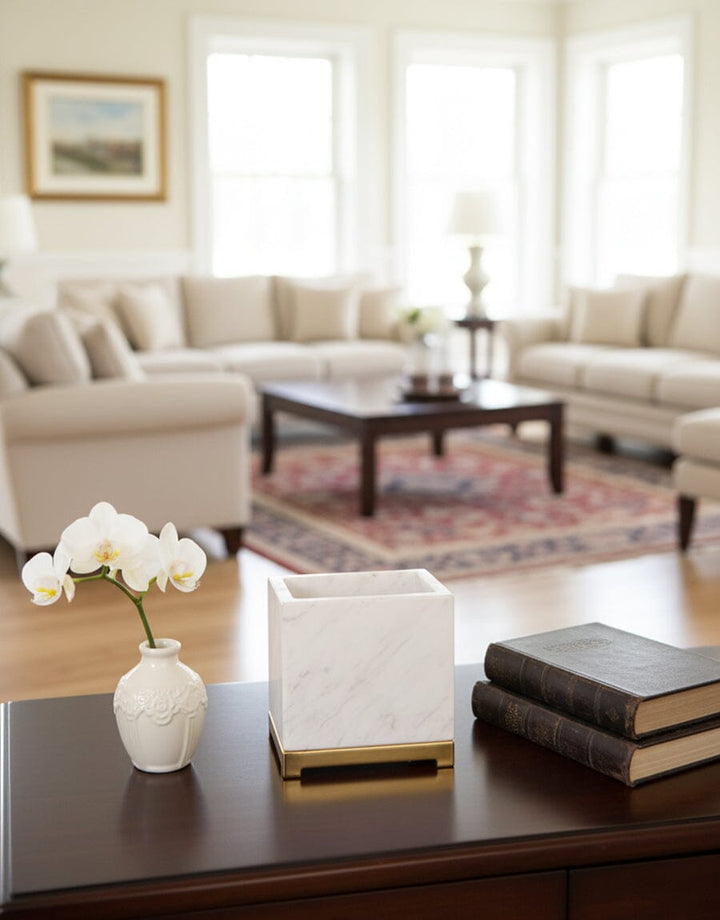 Marble Square Pot with Gold Base Decor KHAS STORES 