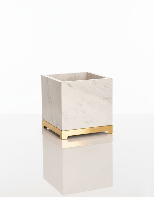 Marble Square Pot with Gold Base Decor KHAS STORES 