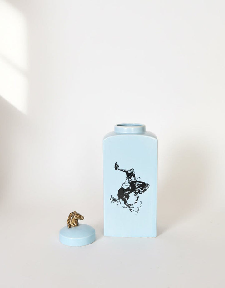 Polo-Themed Ceramic Jar — Blue Decor KHAS STORES 