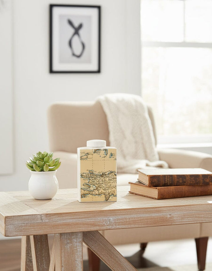 Vintage Map Ceramic Jar Decor KHAS STORES 
