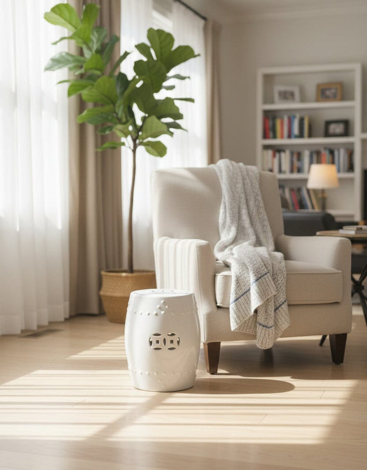 White Perforated Pattern Ceramic Jar Decor KHAS STORES 