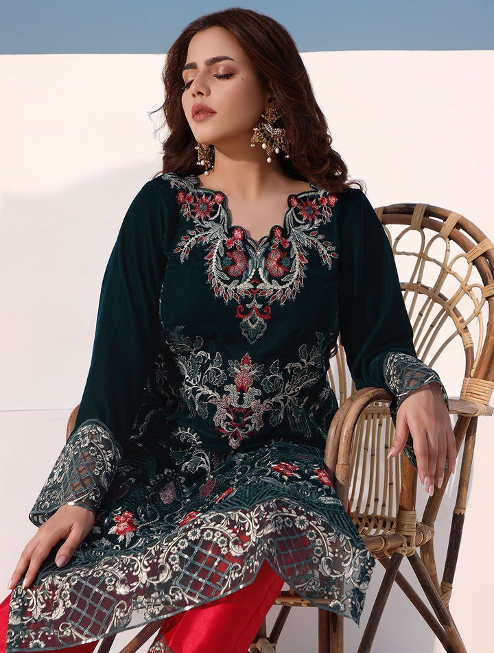 2 Pcs Embroidered Velvet Suit ERV-165 Luxury Velvet FASSTILAD 