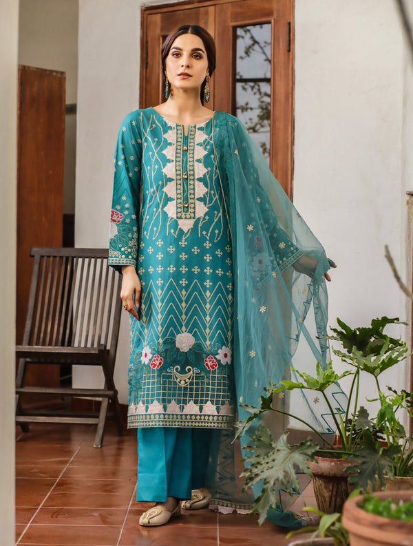 3 Piece Unstitched KNE-7032 Khas Lawn 2022 - Volume 3 FASUNSLAD 