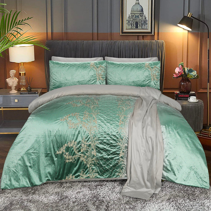 6 PCS BED SET GREEN VELVET - King Luxury Bedding HOMBEDCLU 