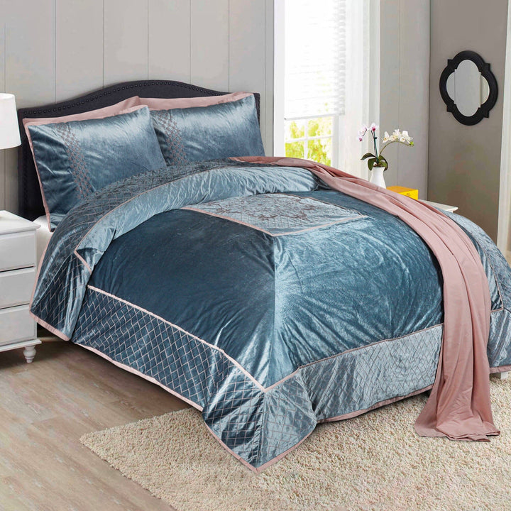 6 PCS BED SET GREY VELVET - King Luxury Bedding HOMBEDCLU 