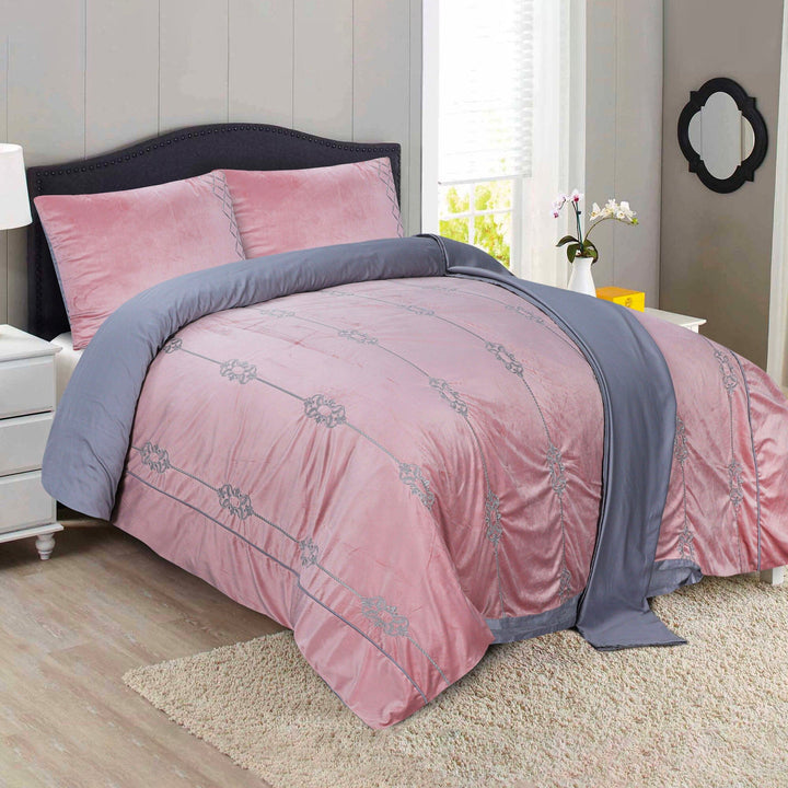 6 PCS BED SET PINK VELVET - King Luxury Bedding HOMBEDCLU 