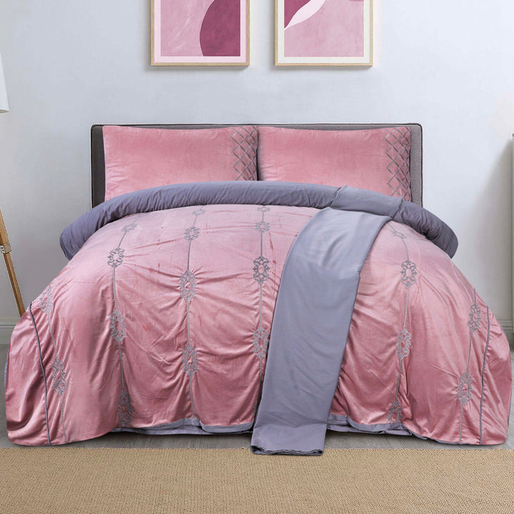 6 PCS BED SET PINK VELVET - King Luxury Bedding HOMBEDCLU 
